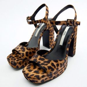 Zara Animal Print Block Platform Heels